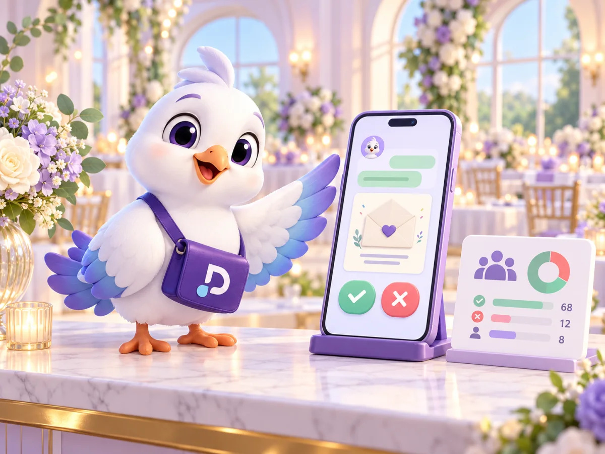 Etkinlik salonunda WhatsApp katılım yanıtlarını sunan Davetify güvercini