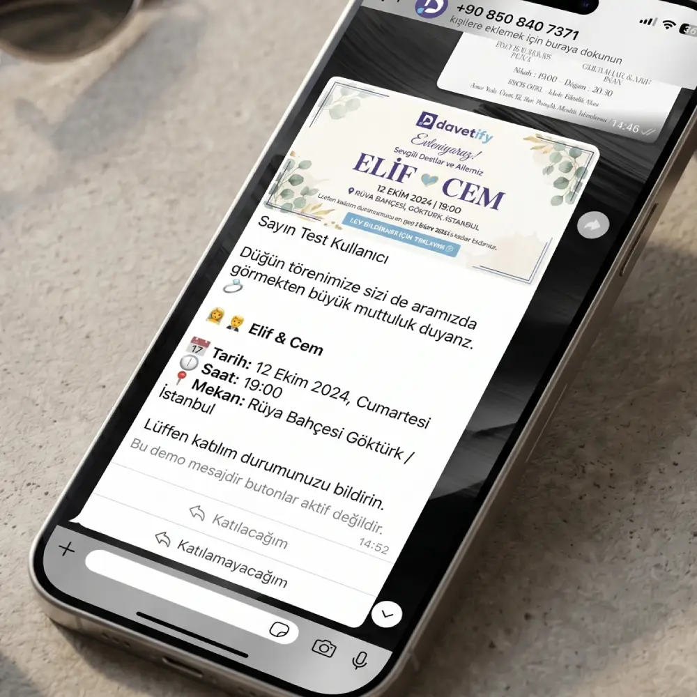 Düğün salonu WhatsApp davetiye sistemi ekran görüntüsü